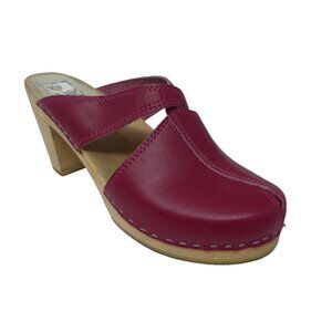 Maguba of Sweden Reykjavik Red Leather Wood Heeled Clogs Womens 41 US 11